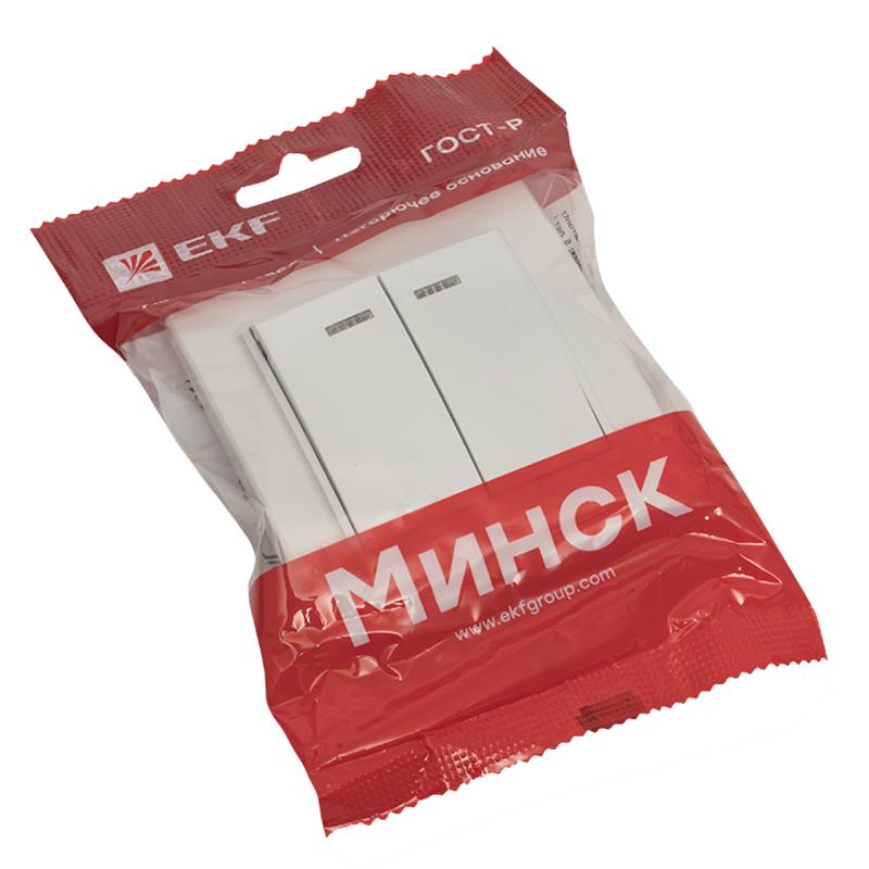 Минск Выключатель 2-клавишный СП с индикатором,10А, белый EKF Basic | ERV10-123-10 | EKF — миниатюра 7