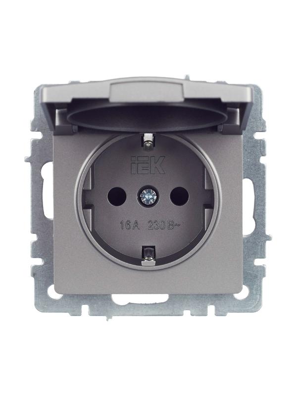 BRITE Розетка с заземлением со шторками с кр. 16А IP44 РСбш10-3-44-БрС сталь | BR-R16-16-44-K46 | IEK — миниатюра 10