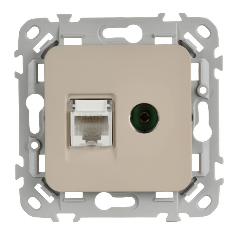 FLITE Розетка 2-ая RJ45/TV кат.5Е UTP РКТВ5е-2-0-ФлЛ льняной | FI-AK22-1-K88 | IEK — миниатюра 2