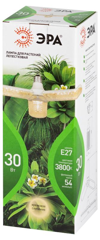 Фитолампа для растений светодиодная  GREEN LINE ФИТО-30W-PFR-E27-GR 3-х лепестковая полного спектра 30 Вт Е27 | Б0064518 | ЭРА — миниатюра 2