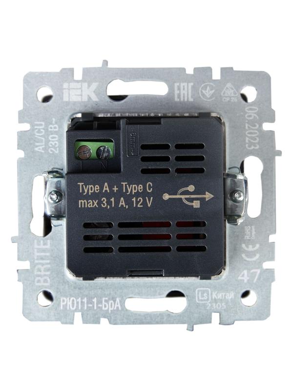 BRITE Розетка USB A+C 18Вт РЮ11-1-БрА алюминий | BR-U22-018-K47 | IEK — миниатюра 4