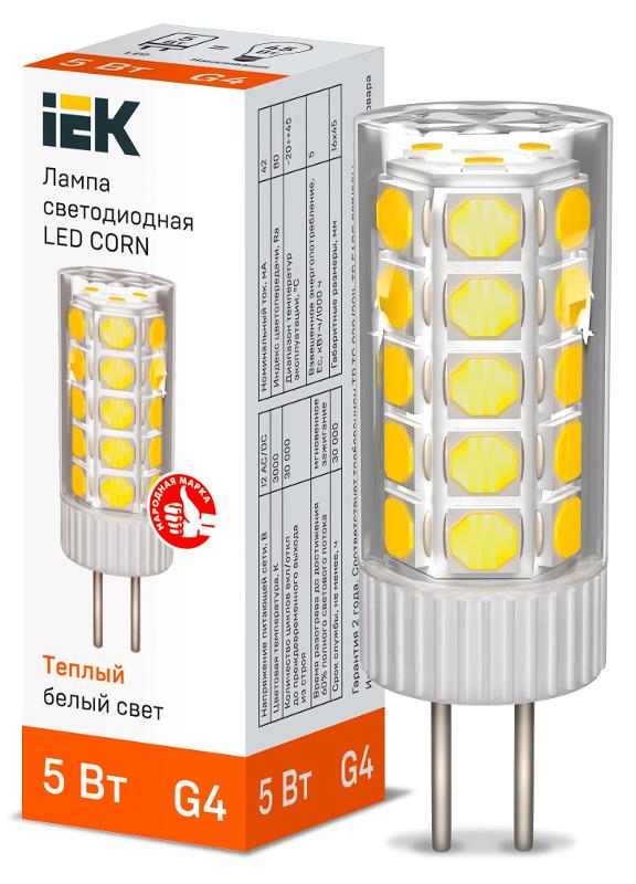 Лампа светодиодная CORN капсула 5Вт 12В 3000К керамика G4  | LLE-CORN-5-012-30-G4 | IEK — IEK (ИЭК)