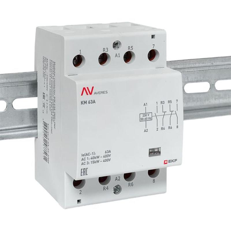 Контактор модульный КМ 63А 2NO+2NC 230VAC (3 мод.) AVERES | km-av-3-63-22-230V | EKF — миниатюра 2
