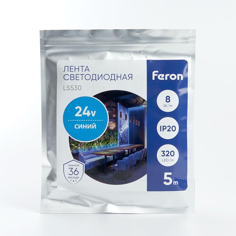 Лента светодиодная 320SMD(2110) 8Вт/м 24V 5000*8*1.8мм IP20, синий, LS530 FERON | 48267 | FERON — миниатюра 6