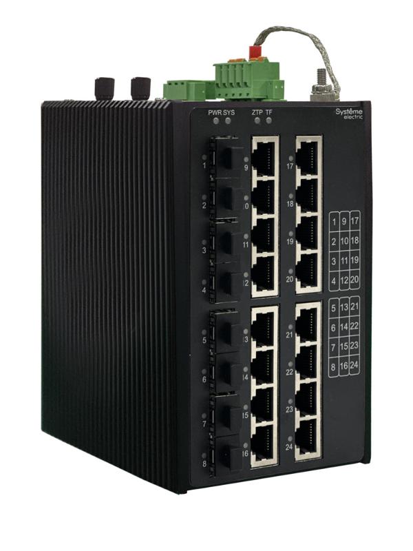 Управляемый промышленный коммутатор Ethernet L3, 16x10/100/1000BaseT, 8x100/1000/2500BaseX SFP | NSETM324T16X08A | SE — Systeme Electric