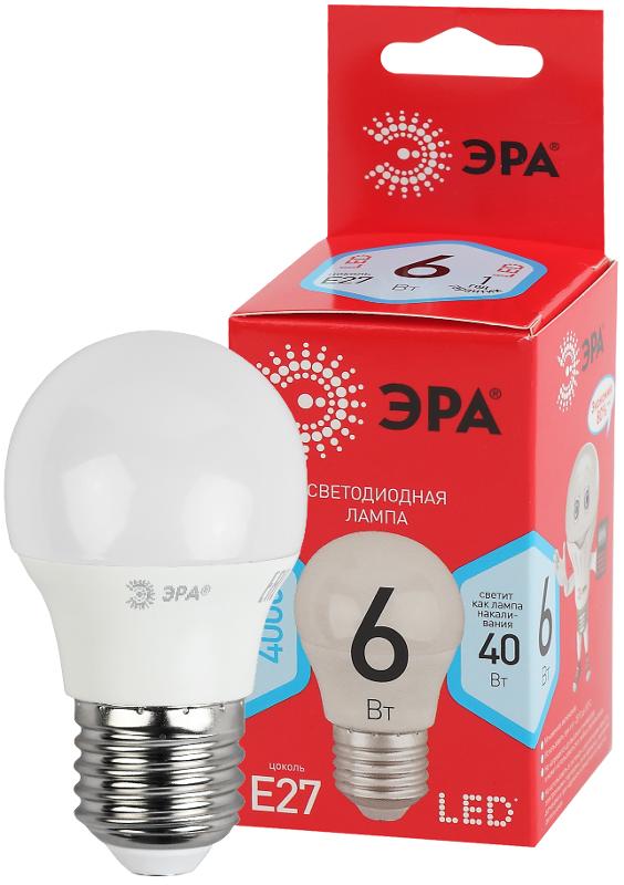 Лампа cветодиодная ECO LED P45-6W-840-E27 (диод, шар, 6Вт, нейтр, E27) (10/100/4000) | Б0020630 | ЭРА — ЭРА (Энергия света)