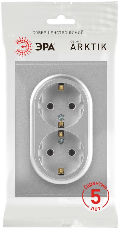 Розетка Arktik 16-2105-03 двойная с заземлением 2X2P+E Schuko со шторками 16А-250В алюминий | Б0070456 | ЭРА — миниатюра 2