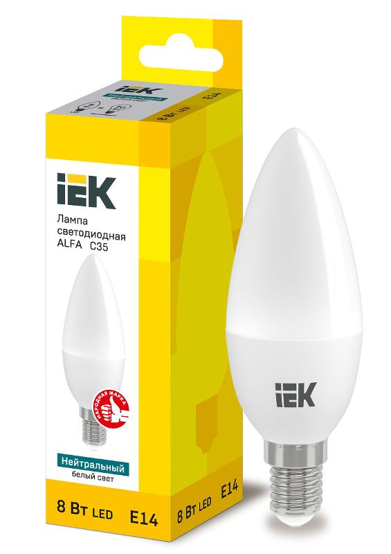 Лампа светодиодная  ALFA C35 свеча 8Вт 230В 4000К E14 | LLA-C35-8-230-40-E14 | IEK — фото 1 | Sento