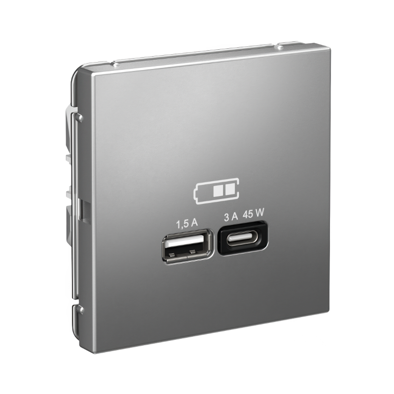 ArtGallery Сталь Розетка USB A + тип-C 45Вт высокоскор.заряд. QC, PD, механизм | GAL000929 | SE — миниатюра 2