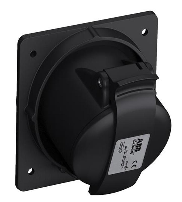 Розетка панельная с угловым минимальным фланцем 432RAM6B, 32A, 3P+N+E, IP44, 6ч, черный, для шоу-бизнеса|2CMA100548R1000| ABB — ABB
