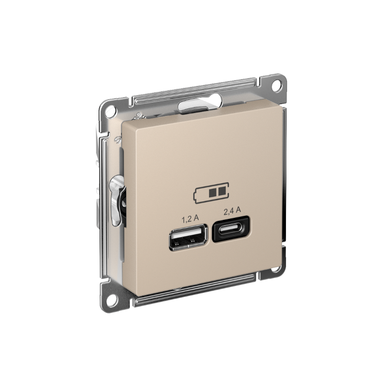 AtlasDesign Песочный USB Розетка A+С, 5В/2,4А, 2х5В/1,2А, механизм | ATN001239 | SE — миниатюра 1