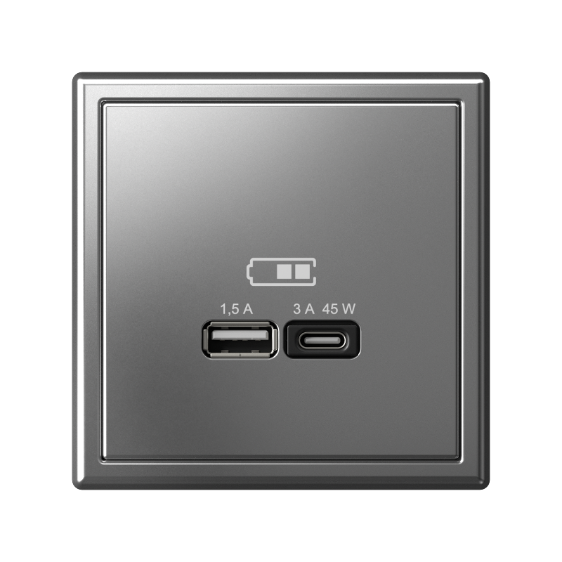 ArtGallery Сталь Розетка USB A + тип-C 45Вт высокоскор.заряд. QC, PD, механизм | GAL000929 | SE — миниатюра 5
