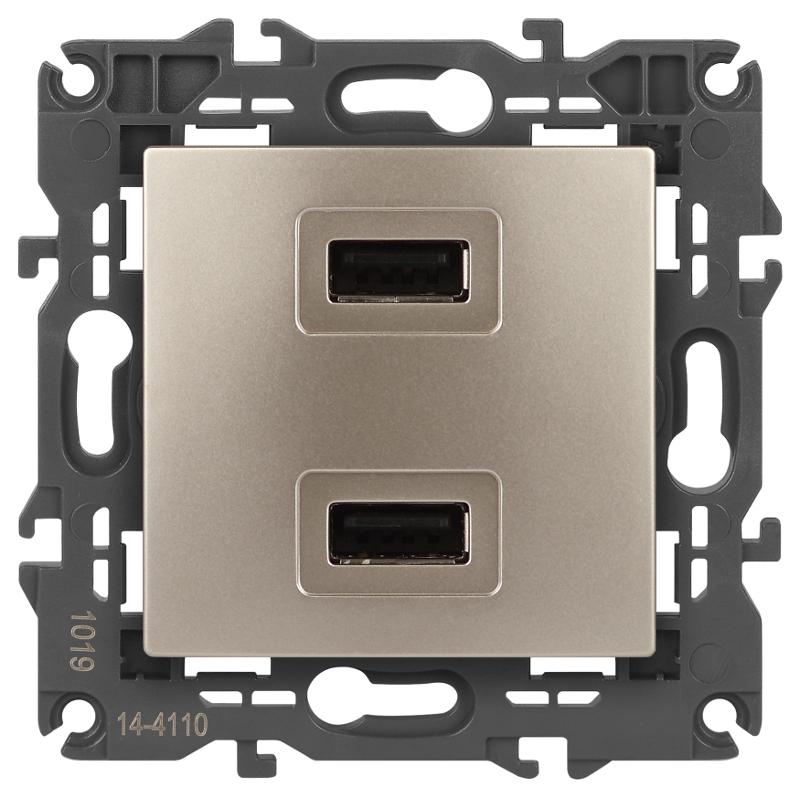 14-4110-04 Устройство зарядное USB, 230В/5В-2100мА, IP20, Эра Elegance, шампань | Б0034371 | ЭРА — миниатюра 1