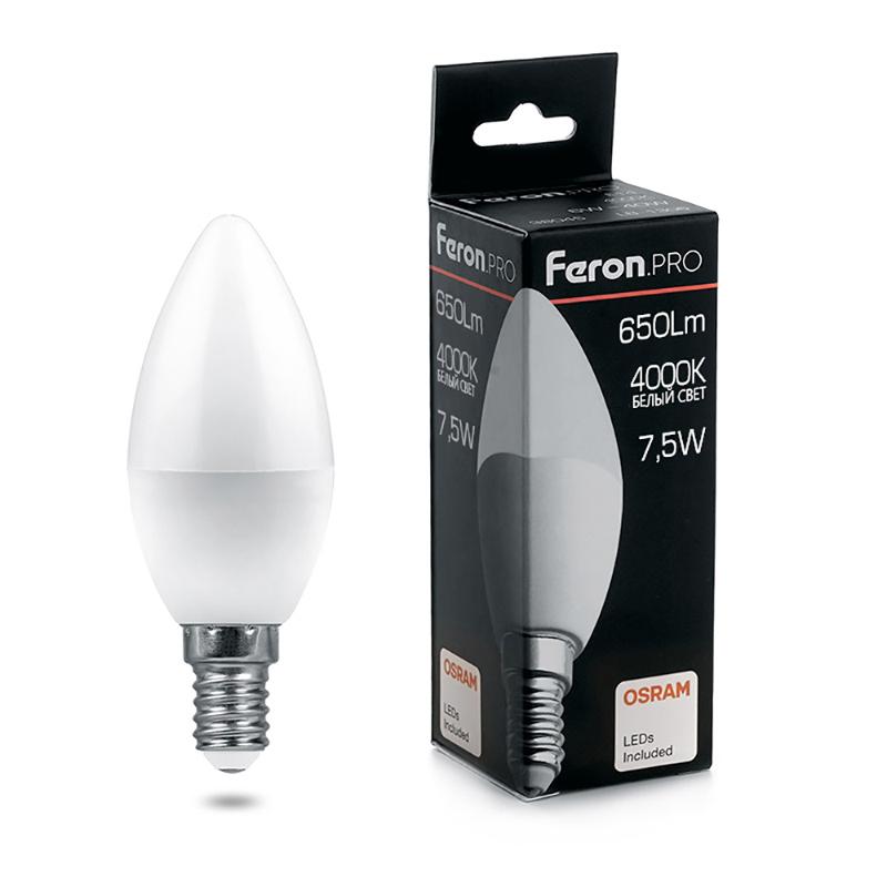 Лампа светодиодная .PRO LB-1307 Свеча E14 7.5W 4000K OSRAM LED | 38054 | Feron — фото 1 | Sento