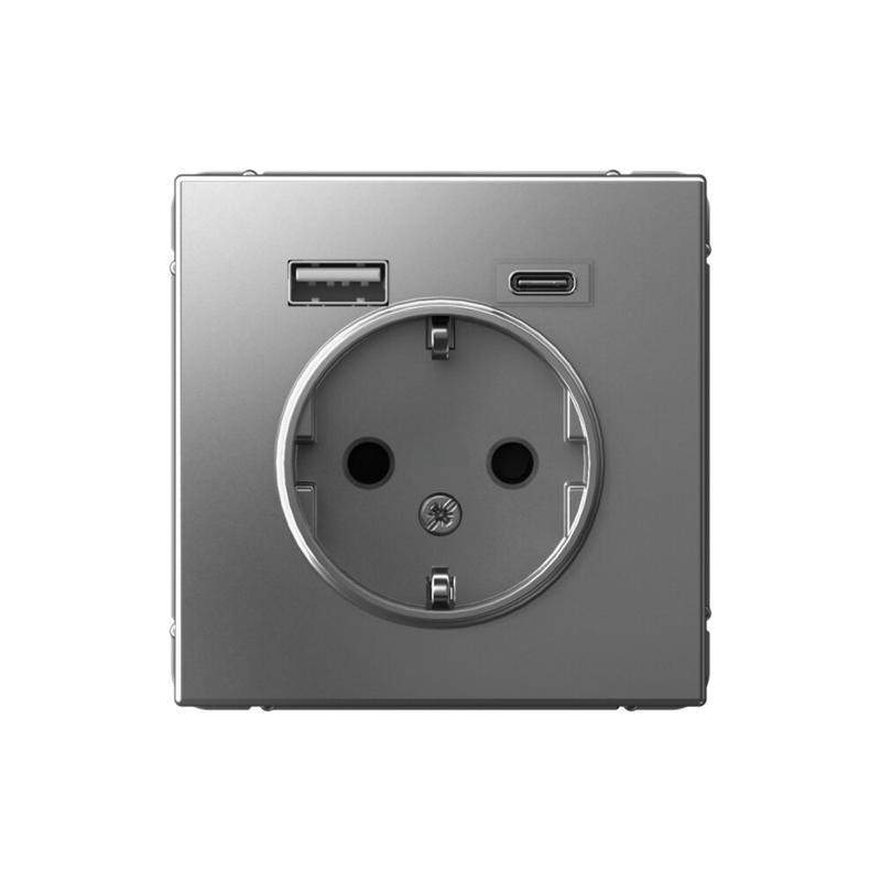 ArtGallery Сталь Розетка 16А с 2 USB A+C, 5В/2,4А/3,0А, 2х5В/1,5А, механизм | GAL000932 | SE — Systeme Electric