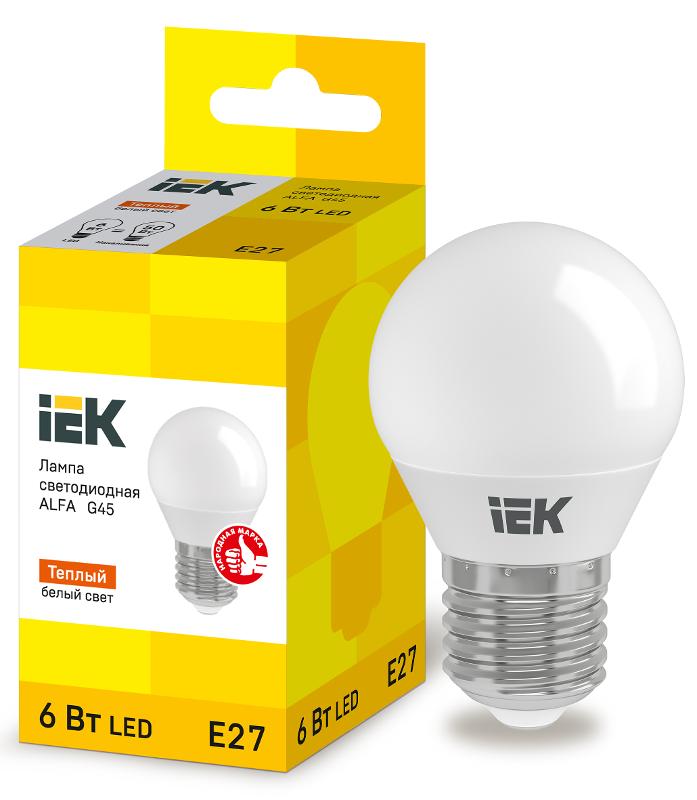 Лампа LED ALFA G45 шар 6Вт 230В 3000К E27 | LLA-G45-6-230-30-E27 | IEK — IEK (ИЭК)