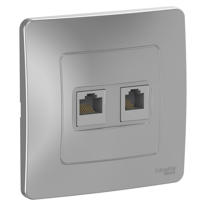 Blanca Алюминий С/У Розетка 2-ая КОМП/ТЛФ, RJ45+RJ11 | BLNIS045113 | SE — Systeme Electric