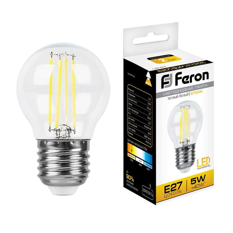 Лампа светодиодная LB-61 Шарик E27 5W 2700K | 25581 | Feron — миниатюра 2