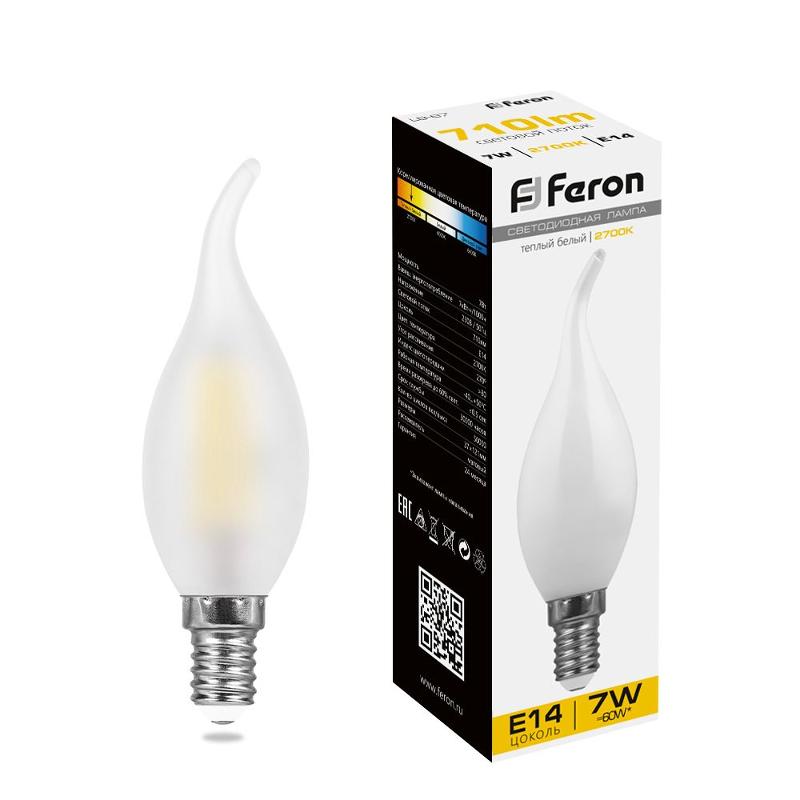Лампа светодиодная LB-67 (7W) 230V E14 2700K филамент C35T матовая | 25786 | FERON — миниатюра 1