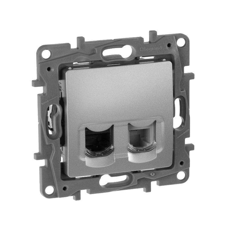 Etika Алюминий Розетка телефонная + компьютерная (RJ11+RJ45) 5 кат. UTP | 672452 | Legrand; замена на арт. ИЭК 6724521 — Legrand