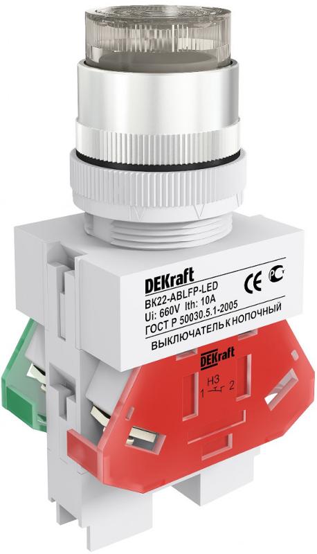 Выкл. кноп. с фикс. ABFP 22 мм бел. LED 220В ВK-22  | 25137DEK | DEKraft — DEKraft