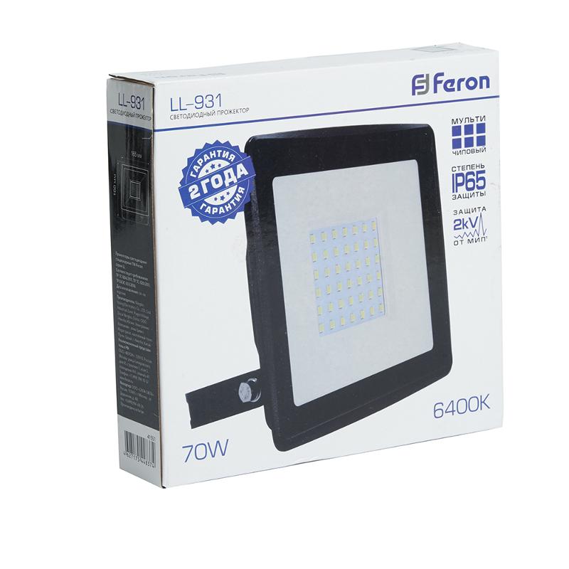 Прожектор светодиодный  LL-931 70W 6400K IP65 AC220V/50Hz, черный 167*198*28 мм | 41551 | Feron — миниатюра 4