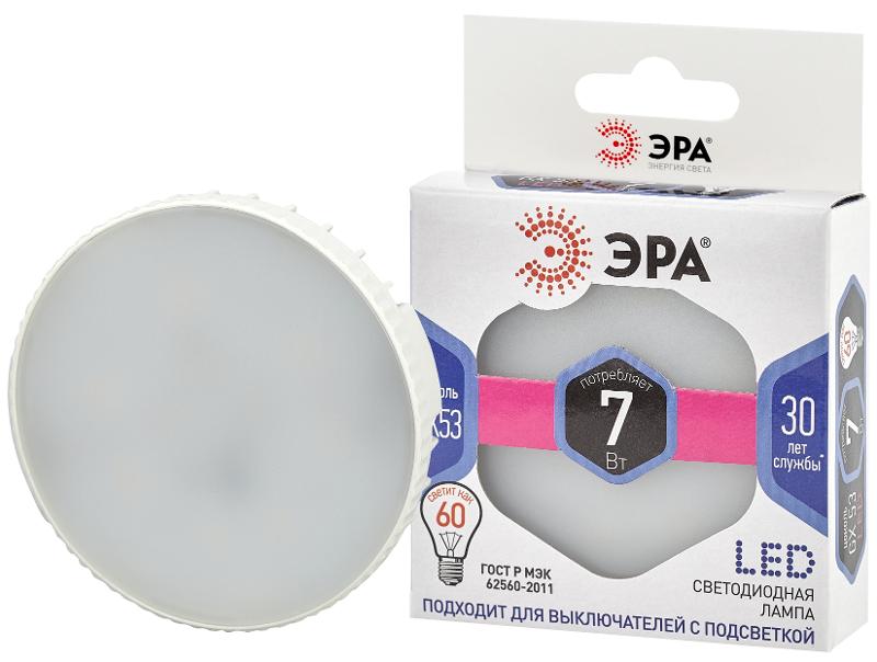 Лампа светодиодная LED GX-7W-860-GX53 (диод, таблетка, 7Вт, хол, GX53) (10/100/4200) | Б0048018 | ЭРА — миниатюра 1