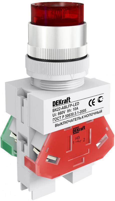 Выкл. кноп. ABLFP 22 мм LED кр. 24В AC/DC ВK-22  | 25070DEK | DEKraft — DEKraft
