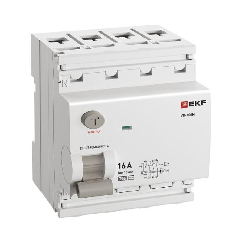 Выключатель дифференциального тока ВД-100N 4P 16А 10мА AC эл-мех 6кА PROXIMA EKF | E1046M1610 | EKF — миниатюра 2