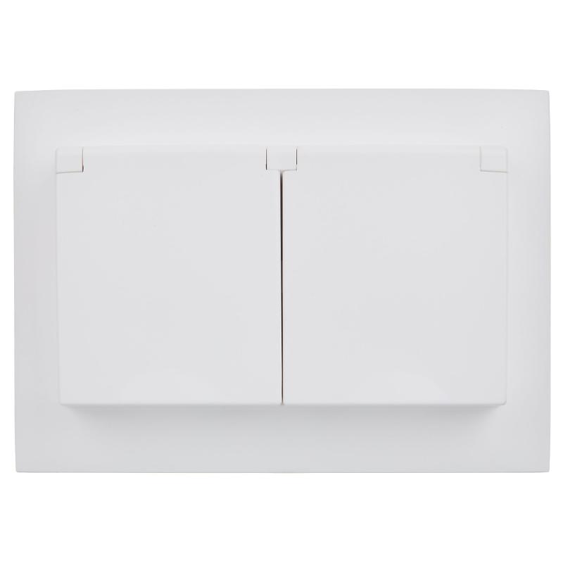 SKANDY Розетка 2-местная с кр. 16А в сб IP44 SK-R12W арктический белый | SK-R26-16-44-K01-F | IEK — миниатюра 2