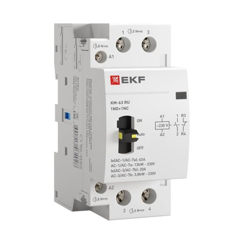 Контактор модульный КМ РУ 63А 1NO+1NC (2 мод.) EKF PROxima | km-2m-63-11 | EKF — миниатюра 28