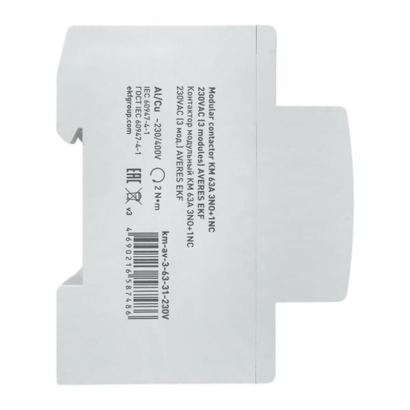 Контактор модульный КМ 63А 3NO+1NC 230VAC (3 мод.) AVERES | km-av-3-63-31-230V | EKF — миниатюра 4