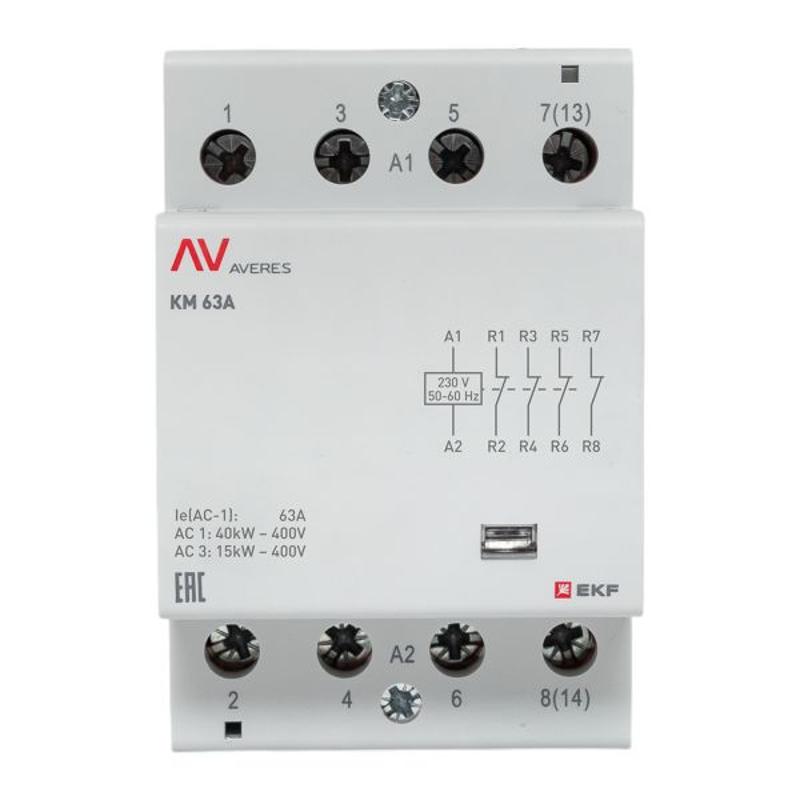 Контактор модульный КМ 63А 4NC 230VAC (3 мод.) AVERES | km-av-3-63-04-230V | EKF — миниатюра 2