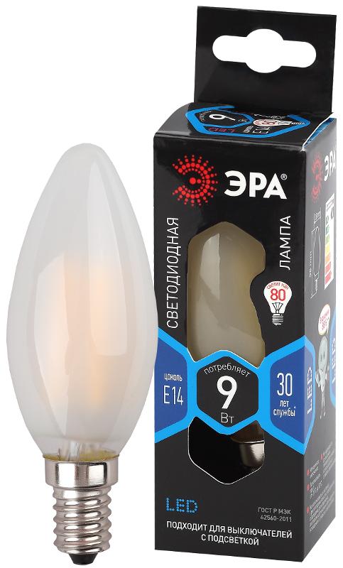 Лампа светодиодная F-LED B35-9w-840-E14 frost (филамент, свеча мат, 9Вт, нейтр, E14) | Б0046996 | ЭРА — миниатюра 1