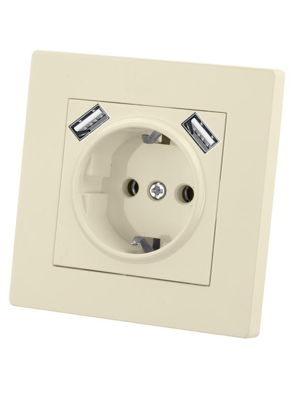 Розетка 2П+З 16А 250В + 2 USB порта 2,1А 5В сл. кость "Сенеж"  | SQ1816-0153 | TDM — TDM ELECTRIC