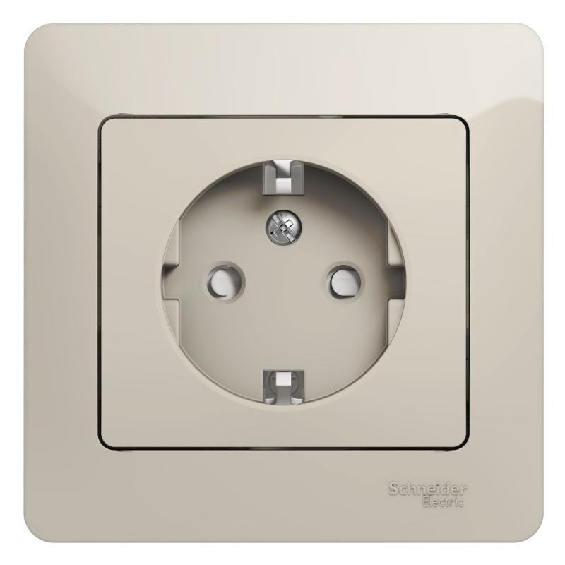Glossa Молочный Розетка с заземлением со шторками (в сборе) | GSL000944 | SE — Systeme Electric