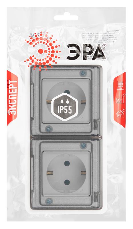 Розетка 2-ая ЭРА Эксперт 11-2523-01 2х2P+E гориз. IP55, 16A-250В, СУ, Белый  | Б0063276 | ЭРА — миниатюра 2