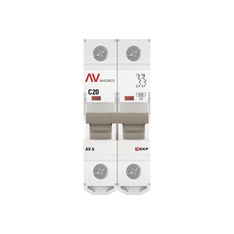 Выключатель автоматический двухполюсный AV-6 20А C 6кА AVERES | mcb6-2-20C-av | EKF — миниатюра 10