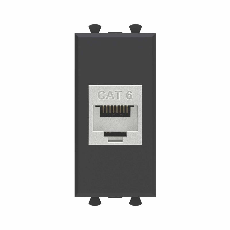 Компьютерная розетка RJ-45 без шторки модульная, кат.6 экранированная, "Avanti", "Черный матовый", 1 модуль | 4412791 | DKC — миниатюра 1