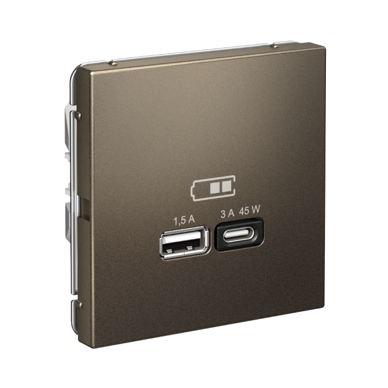 ArtGallery Мокко Розетка USB A + тип-C 45Вт высокоскор.заряд. QC, PD, механизм | GAL000629 | SE — миниатюра 3