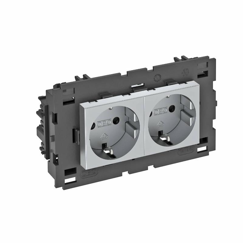 Розетка двойная 0° Modul45connect с з/к, 250 В, 16A (алюминий) (STD-D0C8 AL2) | 6120442 | OBO Bettermann — OBO Bettermann