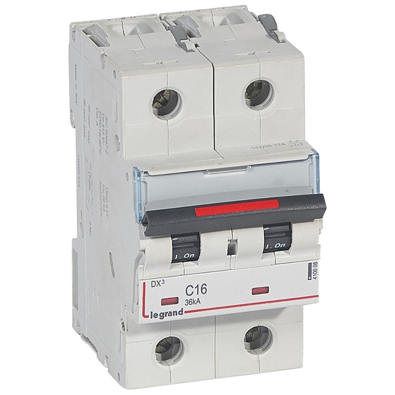 Выключатель автоматический двухполюсный DX3 16A C 36кА (3 мод) | 410008 | Legrand — Legrand