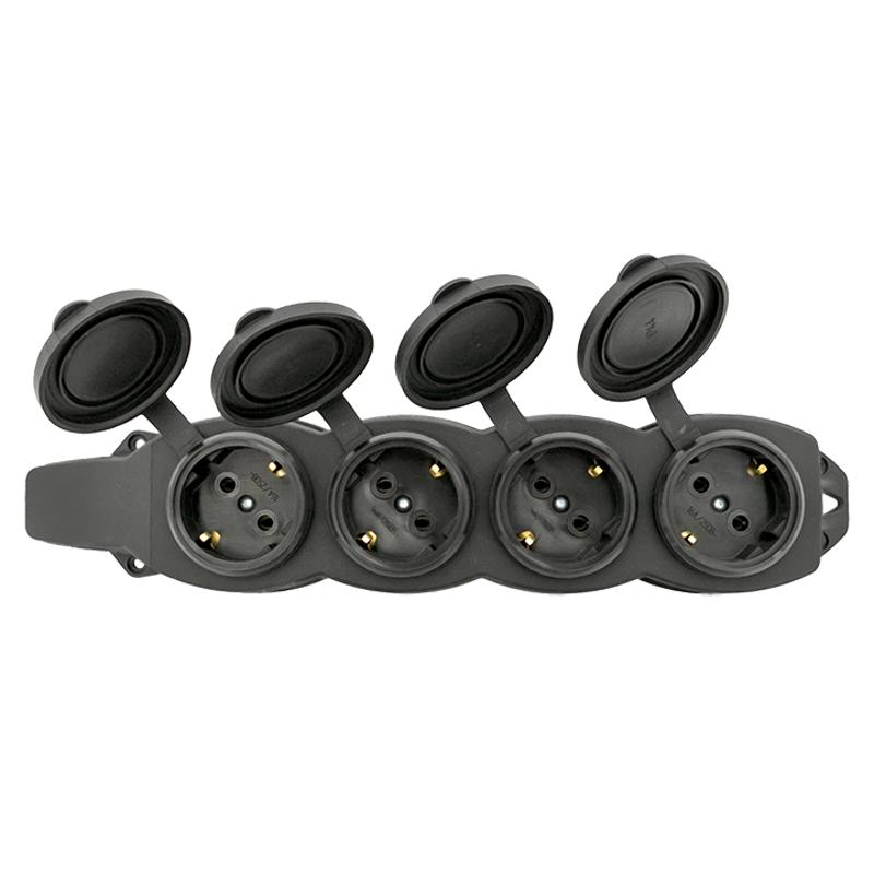 Розетка четырехместная с защит. крышками каучуковая 230В 2P+PE 16A IP44 EKF PROxima|RPS-020-16-230-44|EKF — миниатюра 4
