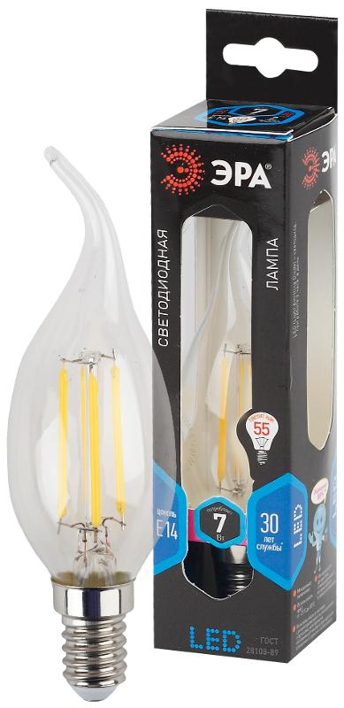 Лампа светодиодная F-LED BXS-7W-840-E14 (филамент, свеча на ветру, 7Вт, нейтр, E14) | Б0027945 | ЭРА — миниатюра 1