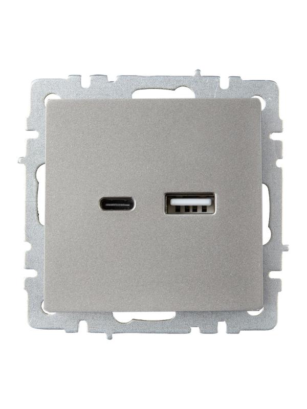 BRITE Розетка USB A+C 18Вт РЮ11-1-БрС сталь | BR-U22-018-K46 | IEK — миниатюра 2