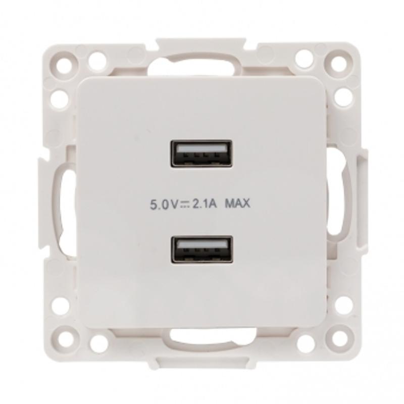 Стокгольм Механизм Розетки USB 2-местной 2,1А белый PROxima | EYR16-028-10-2USB | EKF — миниатюра 1