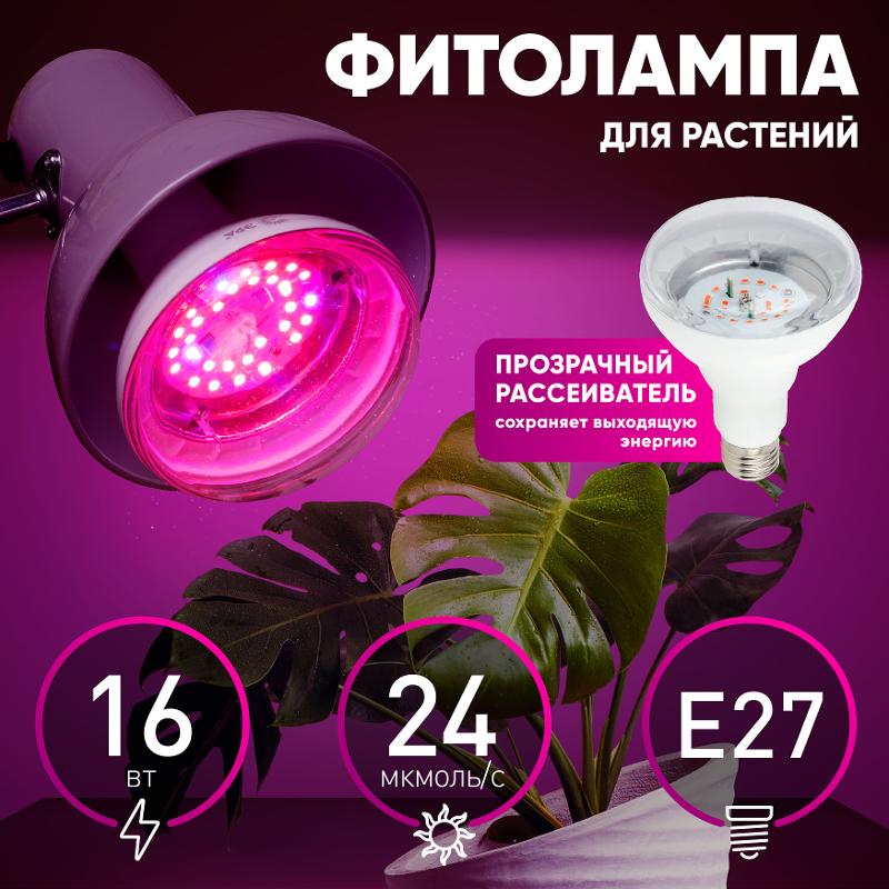 Лампа светодиодная фито для растений 16Вт E27 красно-синий спектр FITO-16W-RB-E27-K — миниатюра 6