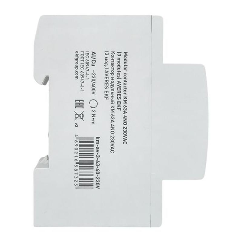 Контактор модульный КМ 63А 4NO 230VAC (3 мод.) AVERES | km-av-3-63-40-230V | EKF — миниатюра 4