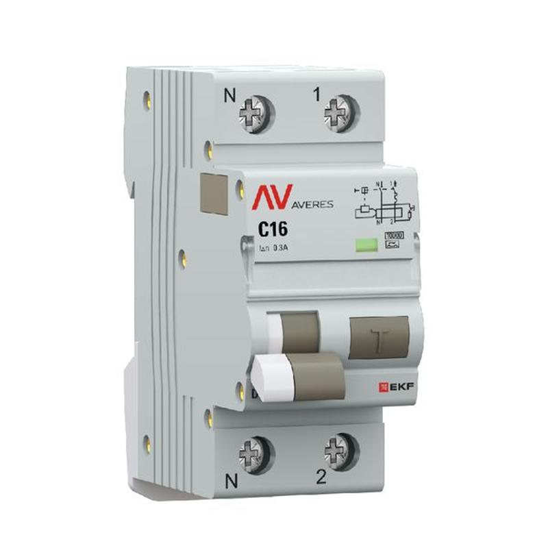 Дифференциальный автомат (УЗО) DVA-10 1P+N 16А (C) 300мА (A) 10кА  AVERES |rcbo10-1pn-16C-300-a-av| EKF — EKF