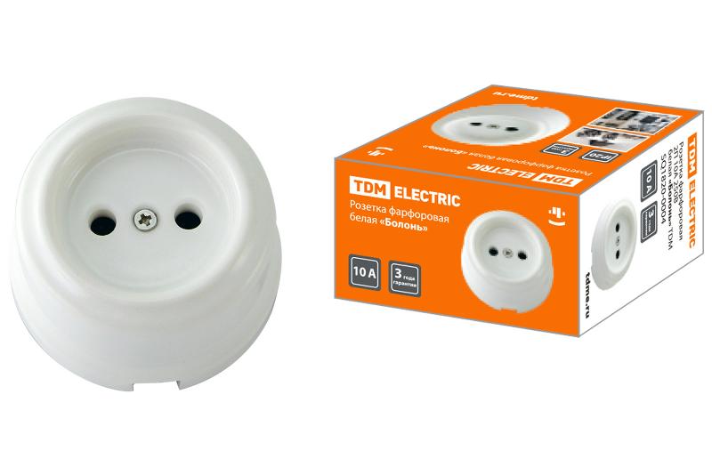 Розетка фарфоровая 2П 10А 250В белая «Болонь» | SQ1820-0004 | TDM — TDM ELECTRIC